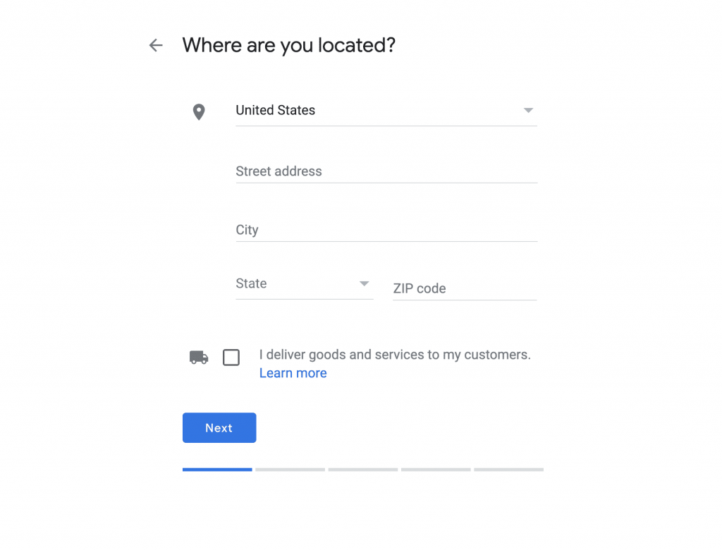 Google my business guide: field to fill with the business address