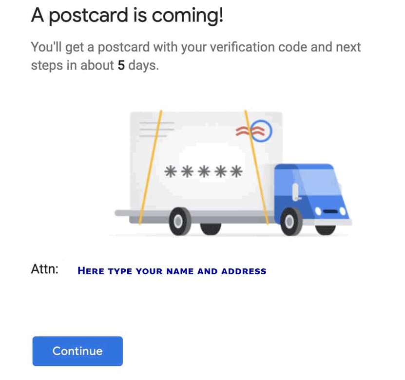 Google my business guide: waiting for the post card with validation code