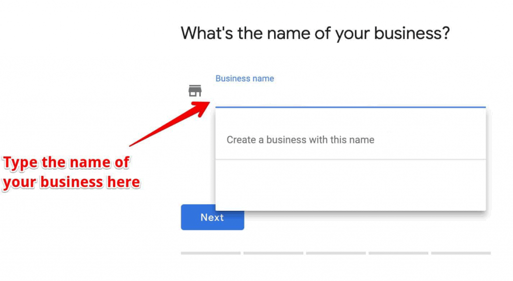 Google my business guide: field to fill with business-name